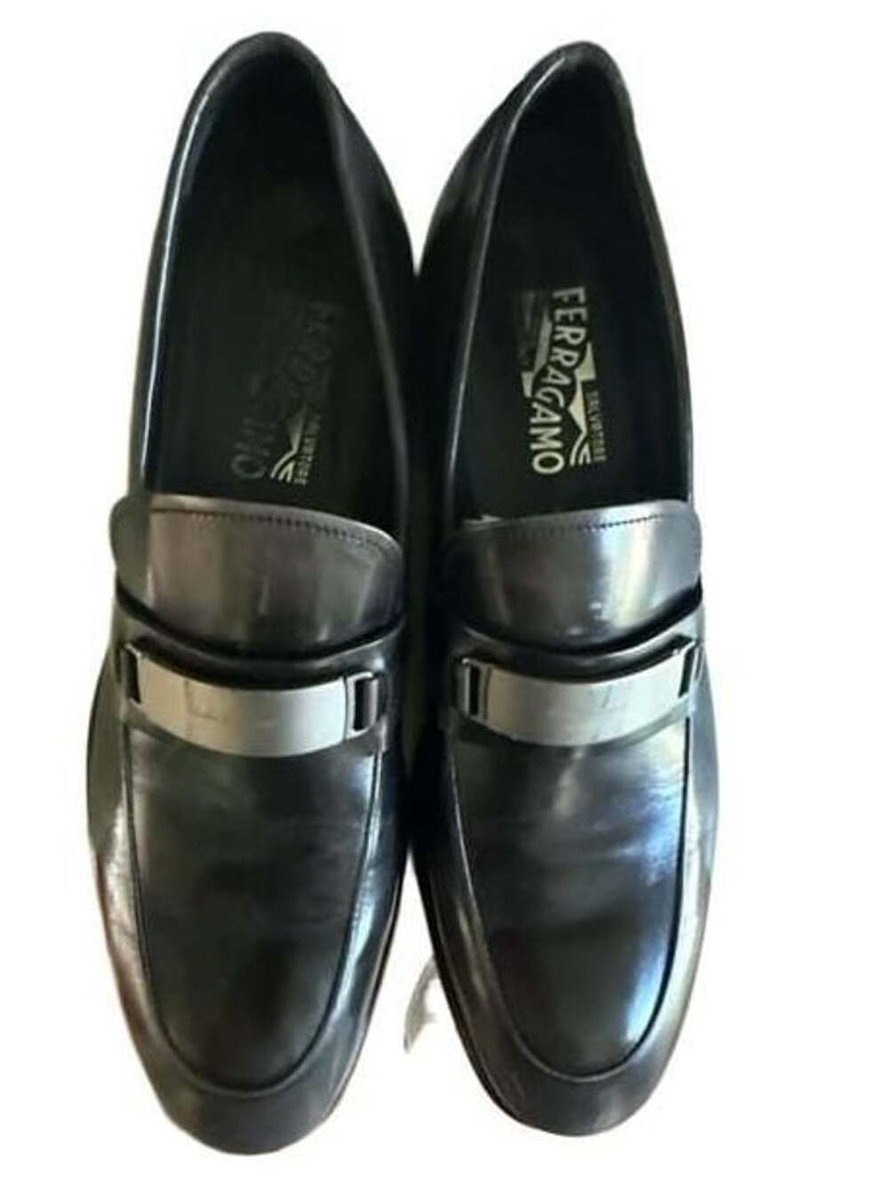Salvatore Ferragamo Men's Charcoal Gray Burnished Leather Loafers Size 11 D